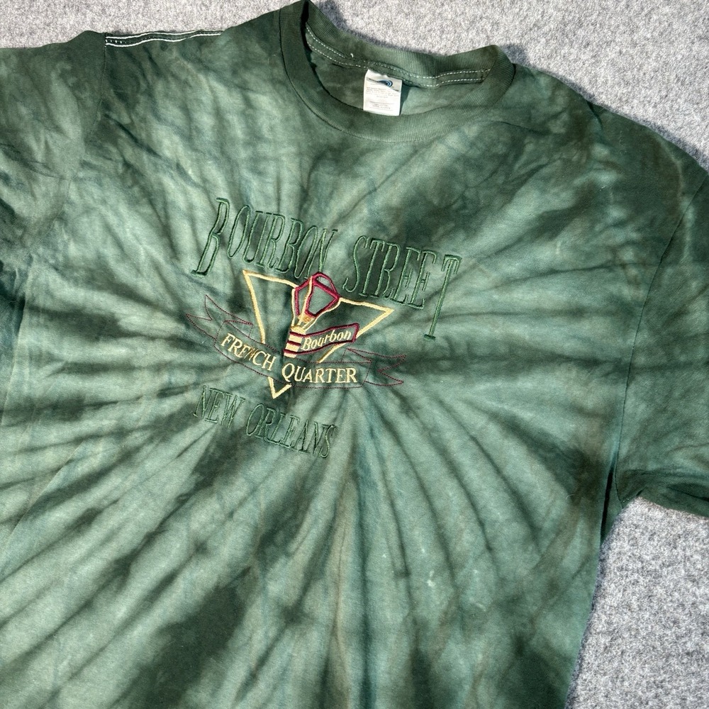 Bourbon Street New Orleans‎ Shirt Mens Large Green Graphic Tie Dye Short Sleeve